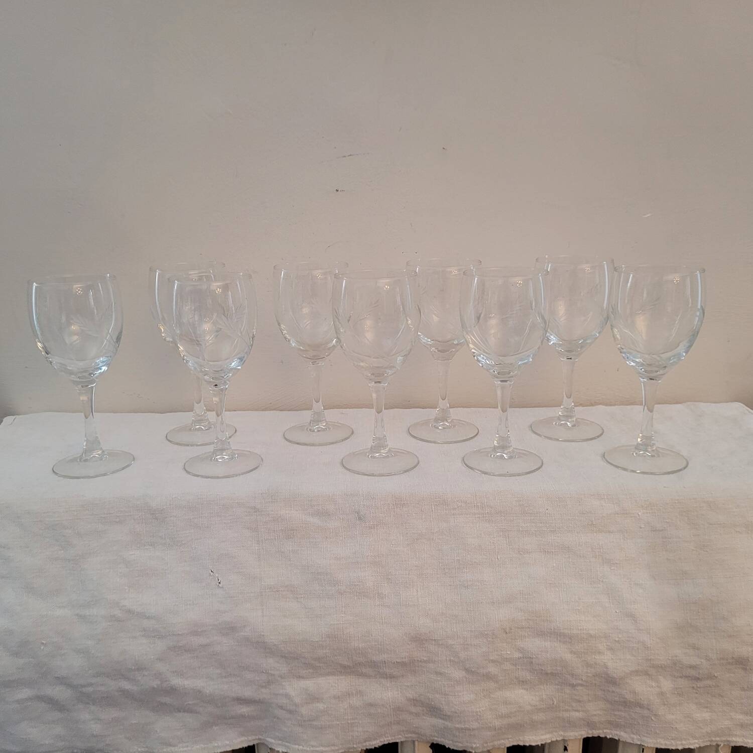 9 Verres à Pied Vintage Épi de Blé Ciselé