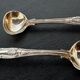 Series of 4 salt pans and their solid silver salt shovels - Shell model - England - 365g