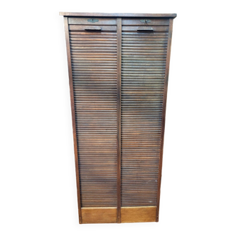 Old double curtained oak filing cabinet, 196×87cms H