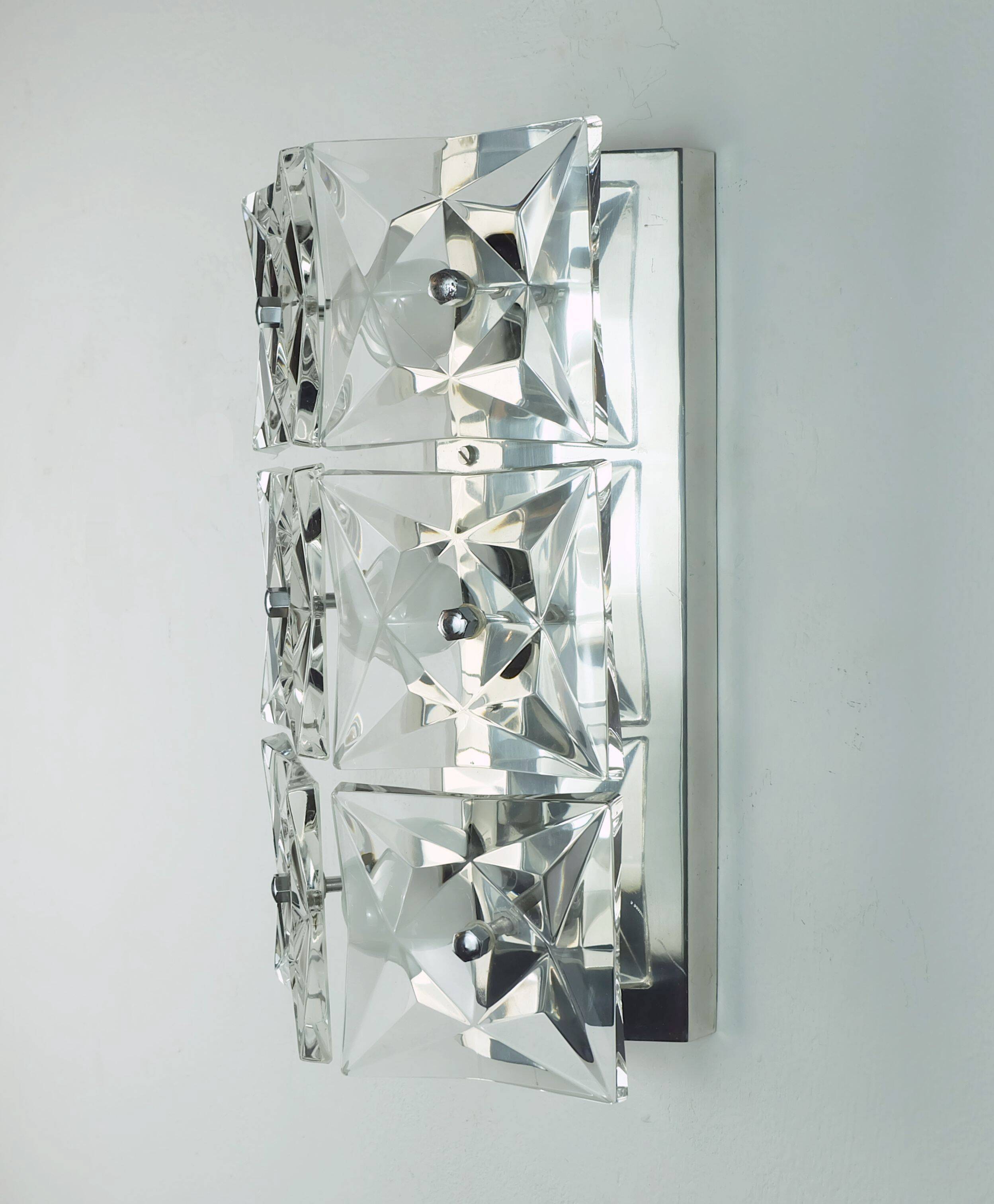Kinkeldey mid century SCONCE crystal glass and chrome 6 glass prisms 1960s