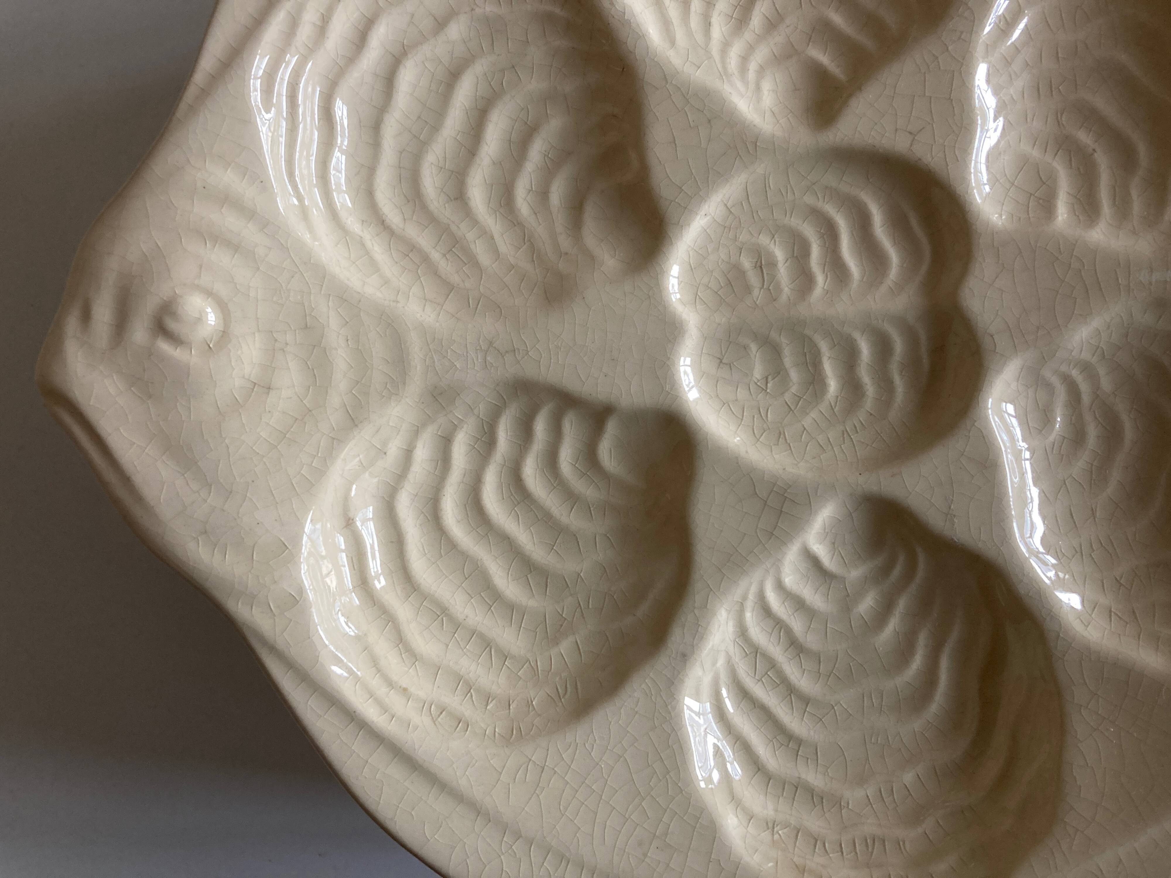 set of 6 oyster plates in ivory Gien earthenware 1960