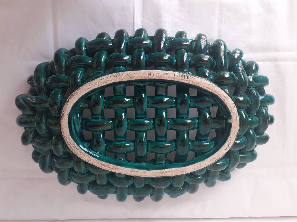 Braided ceramic fruit bowl signed Jérôme Massier Vallauris