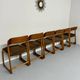 Set of 6 Baumann sleigh chairs in wood and brown fabric, original 1960s