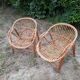Pair of bamboo and rattan "basket" armchairs