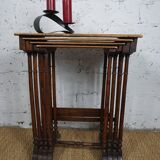 4 nesting tables in art nouveau wood with floral decor