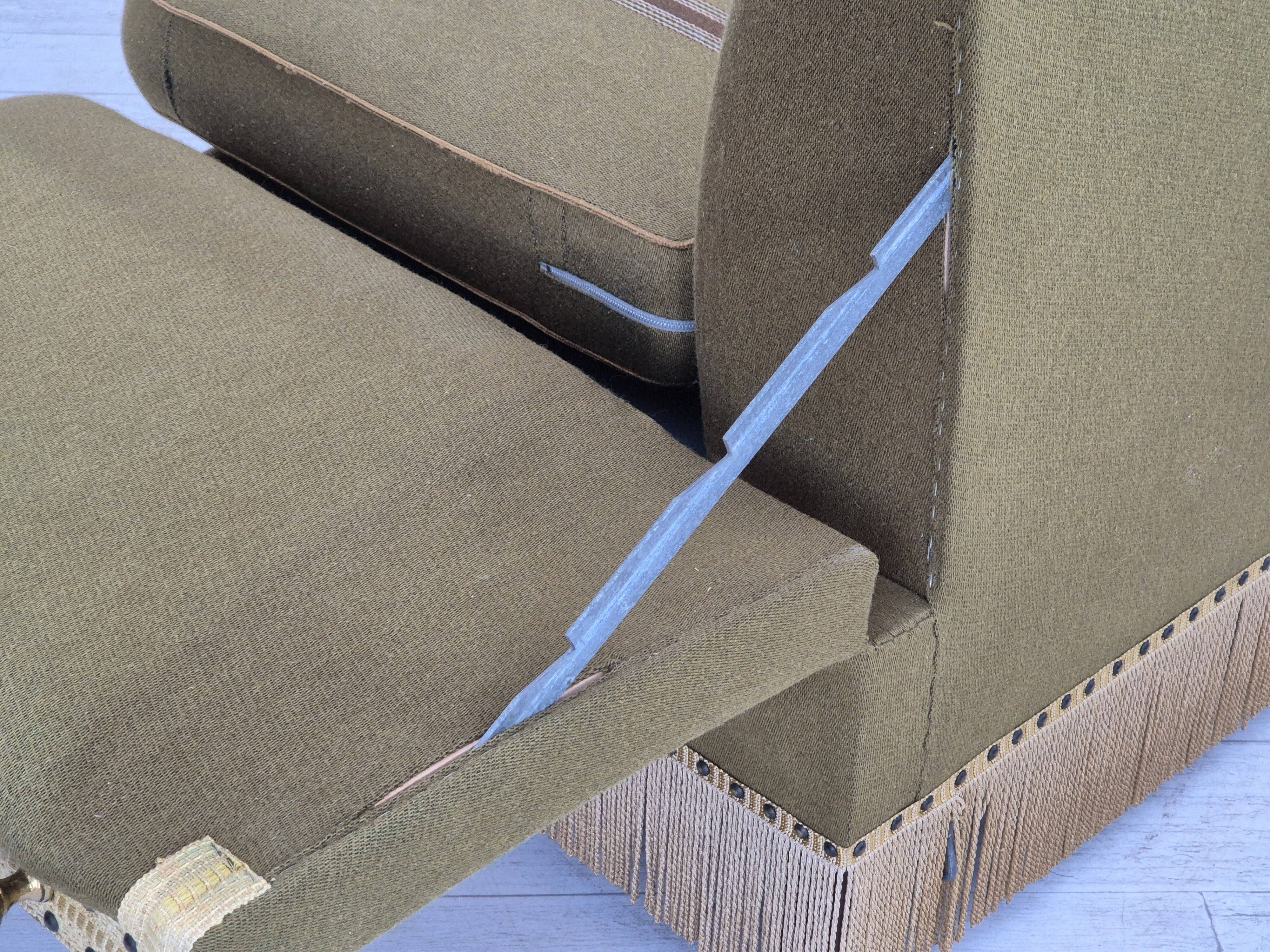 1960s, Danish velour 2 seater drop arm sofa, wool, original condition.