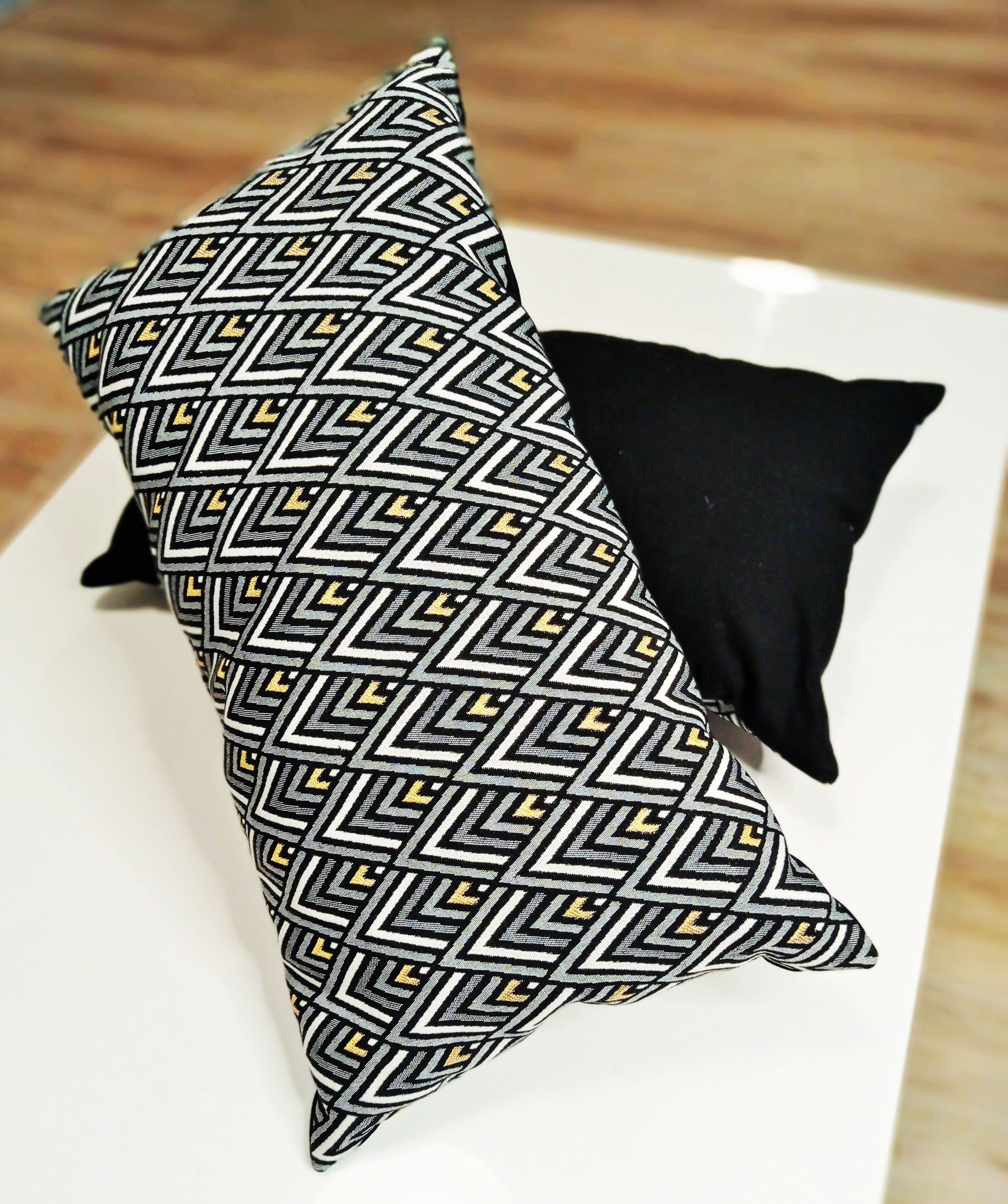 Pair of Art Deco cushions in upholstery fabric