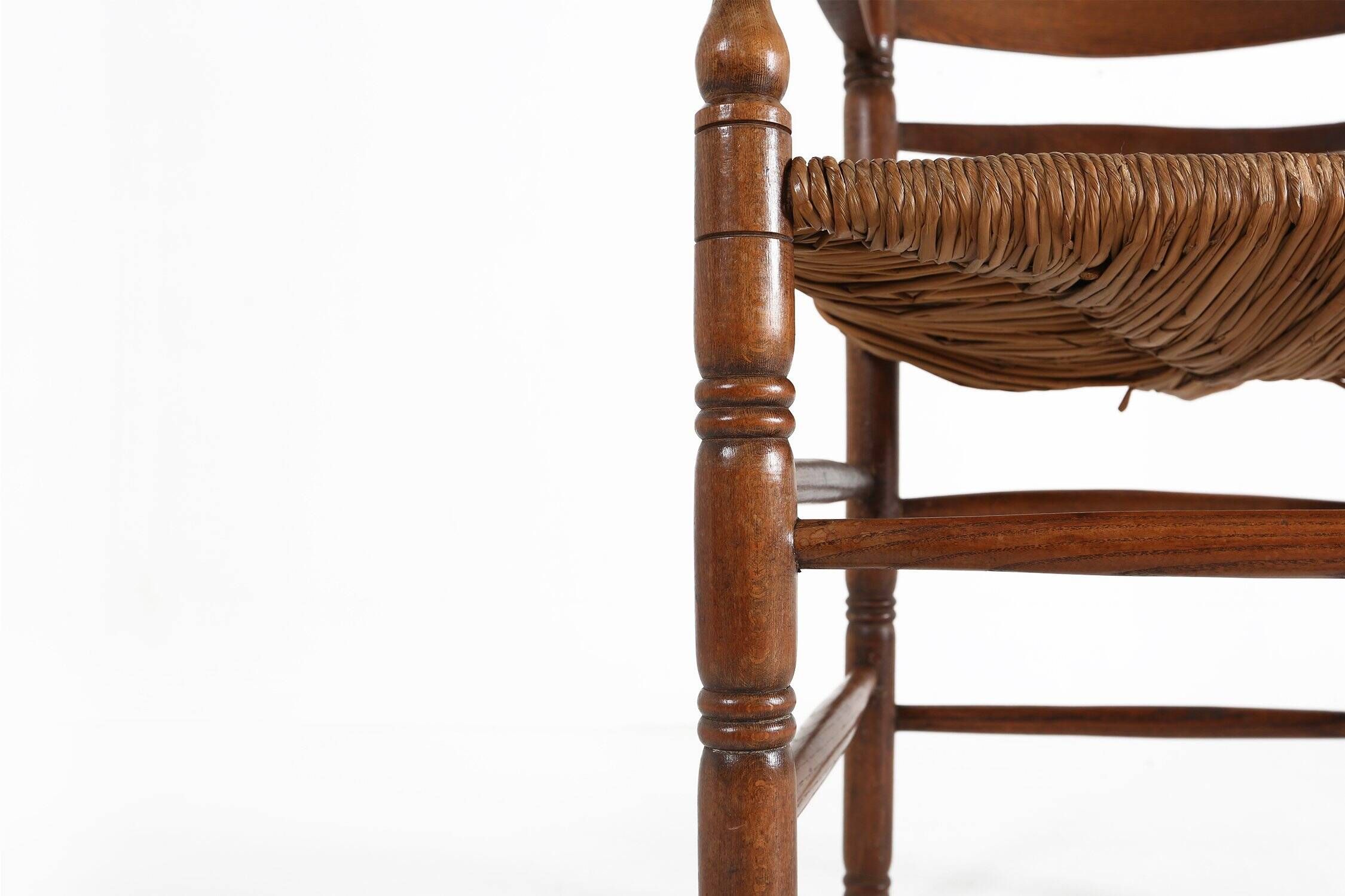 Antique French Wooden Armchair with Cane Seat, 1890s