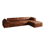 De Sede DS 88 Modular Sofa In Cognac Patchwork Leather, Switzerland 1970s
