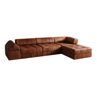 De Sede DS 88 Modular Sofa In Cognac Patchwork Leather, Switzerland 1970s