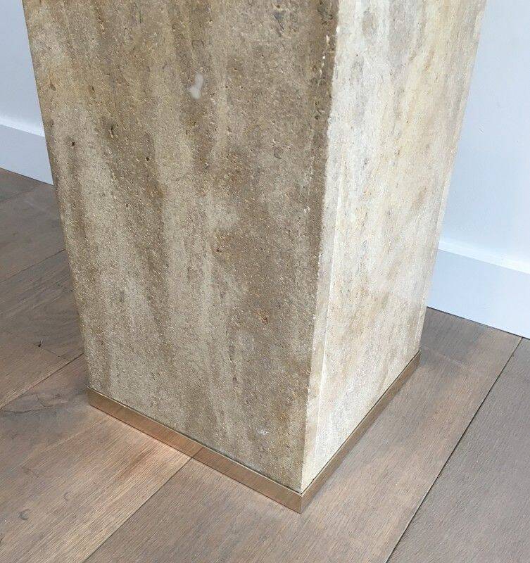 Travertine and brass column by Willy Rizzo