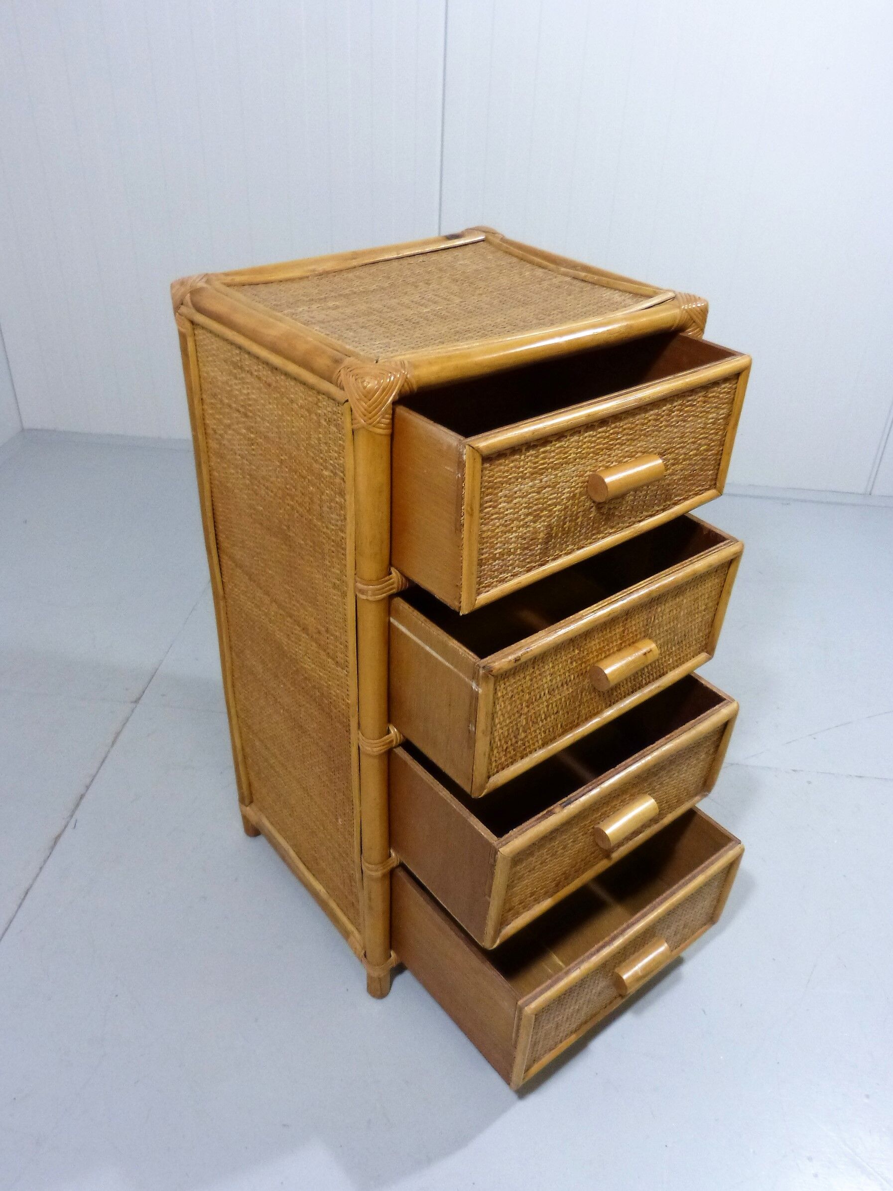Rattan and wicker chest of drawers, 1970s