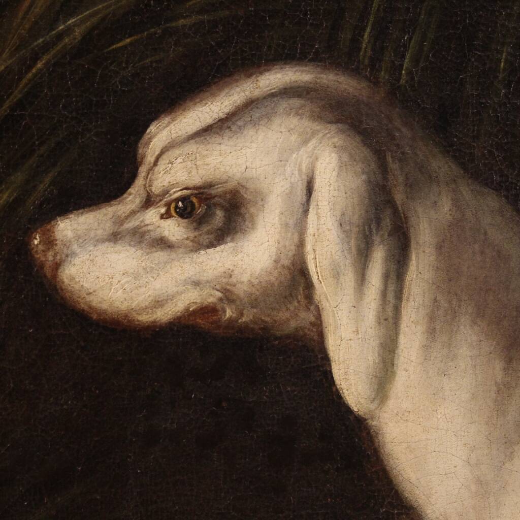 Peinture ancienne du XVIIIe siècle, paysage avec chien