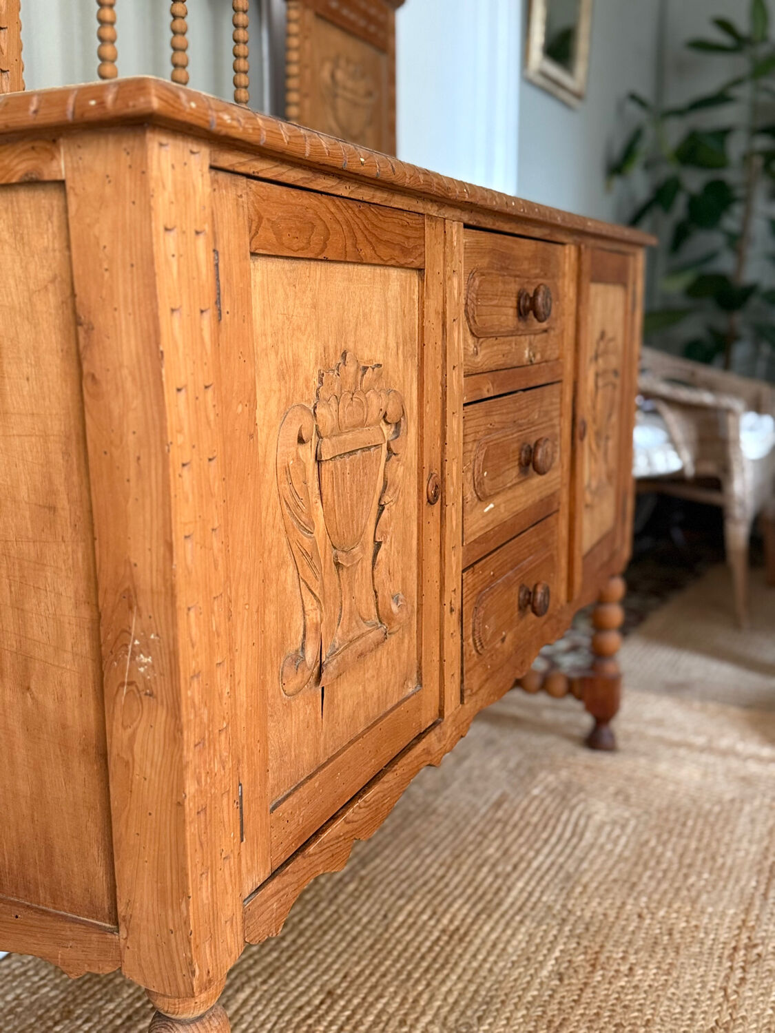 Carved wooden sideboard