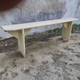 Old wooden farm bench vintage white fir industrial cloakroom
