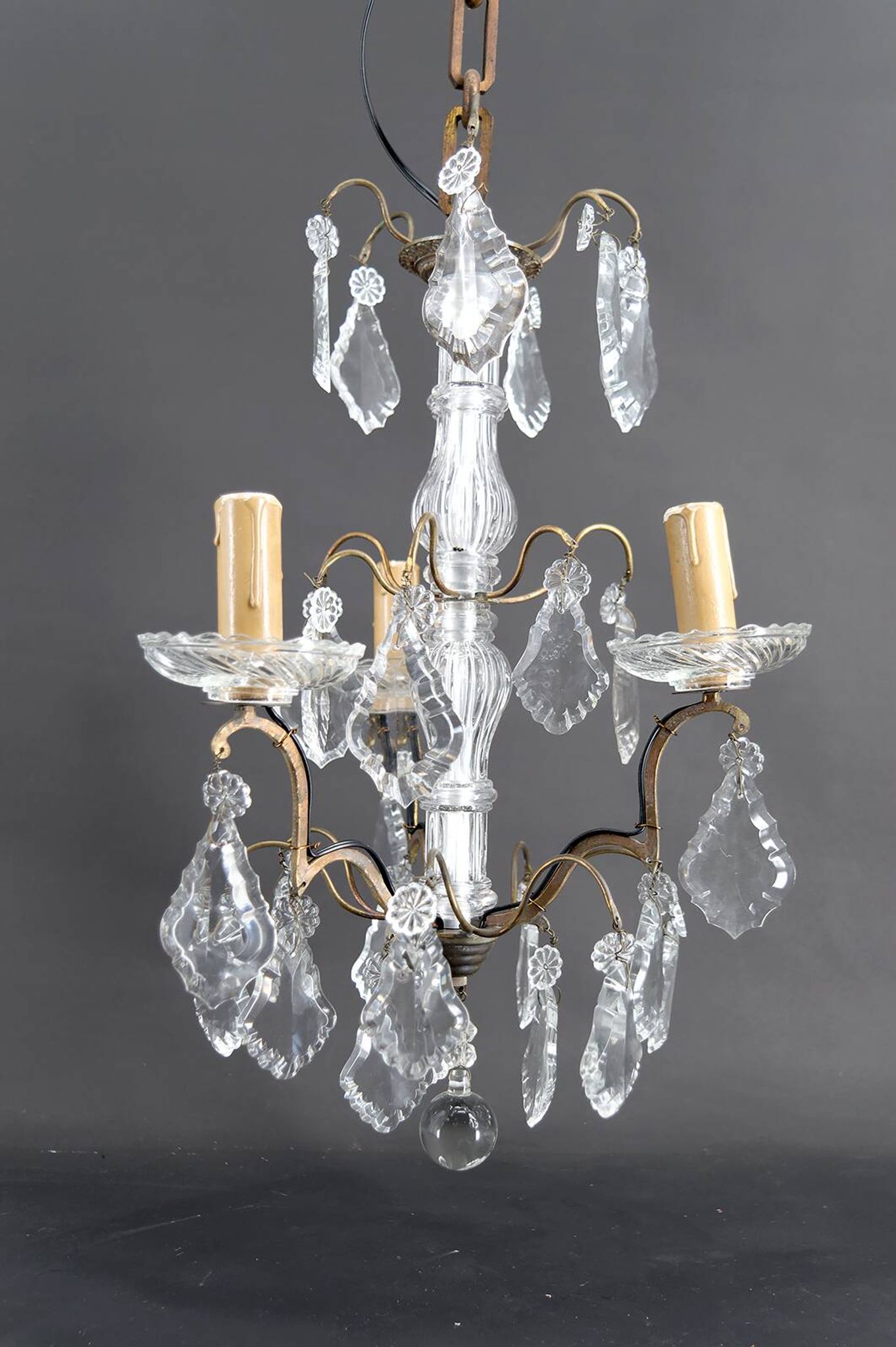 Chandelier, bronze/Baccarat crystal, 3 lights, Louis XV style, Fr, 1900