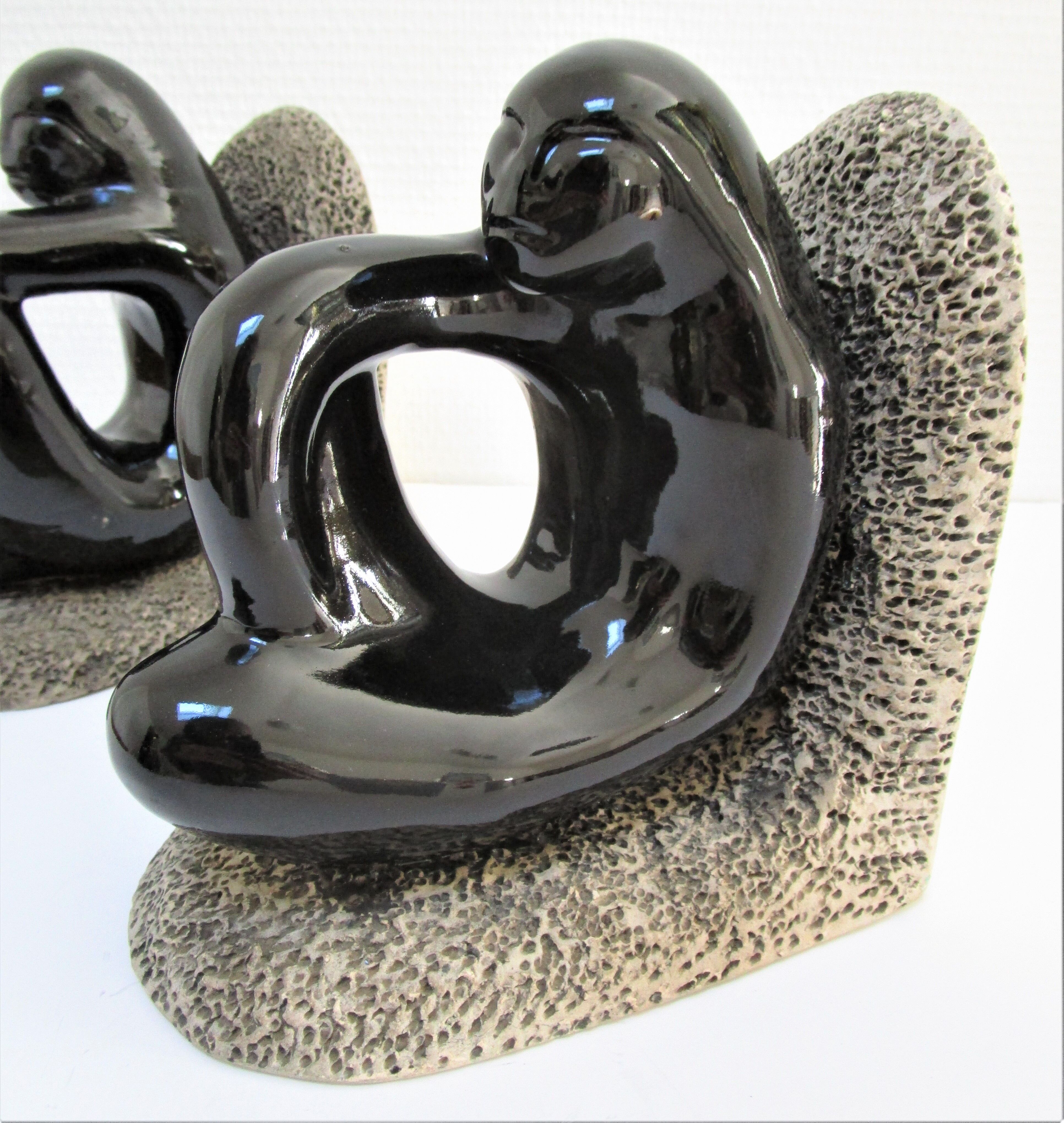 Pair of sculptural ceramic bookends design 70s