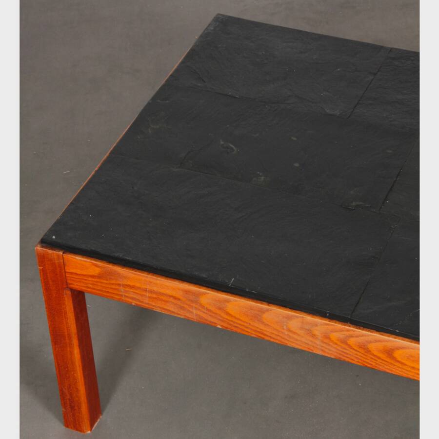 Table basse vintage en bois et ardoise, 1970