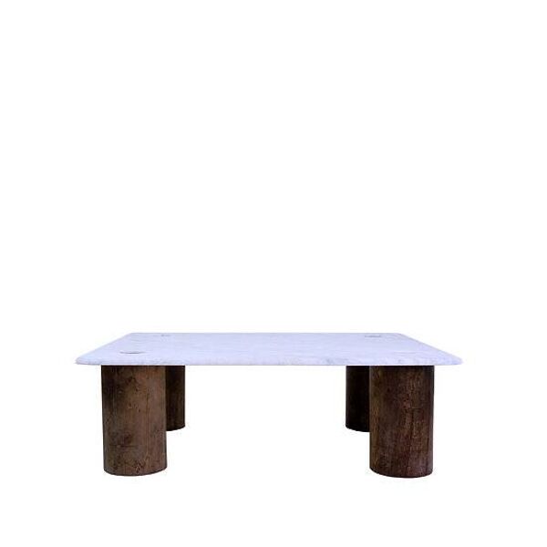 Unique rectangular  Coffee Table in Marble and Teak Wood - Belgian creation