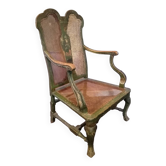 Fauteuil Japonisant XIXe laque verte et cannage