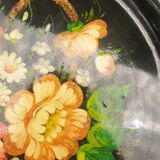 Black metal round top and vintage hand-painted flowers