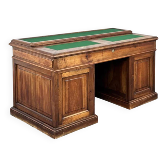 Early century Victorian style desk in wood and English green felt Maison Briotet