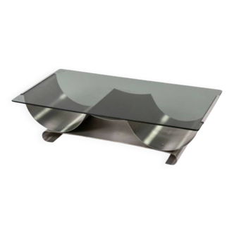 Brushed stainless steel coffee table, 1970