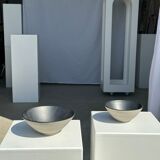 Duo of gray Indonesian ceramic bowls or salad bowls