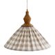 "Olga" pleated pendant light in beige checked fabric and turned wood finish
