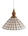 "Olga" pleated pendant light in beige checked fabric and turned wood finish