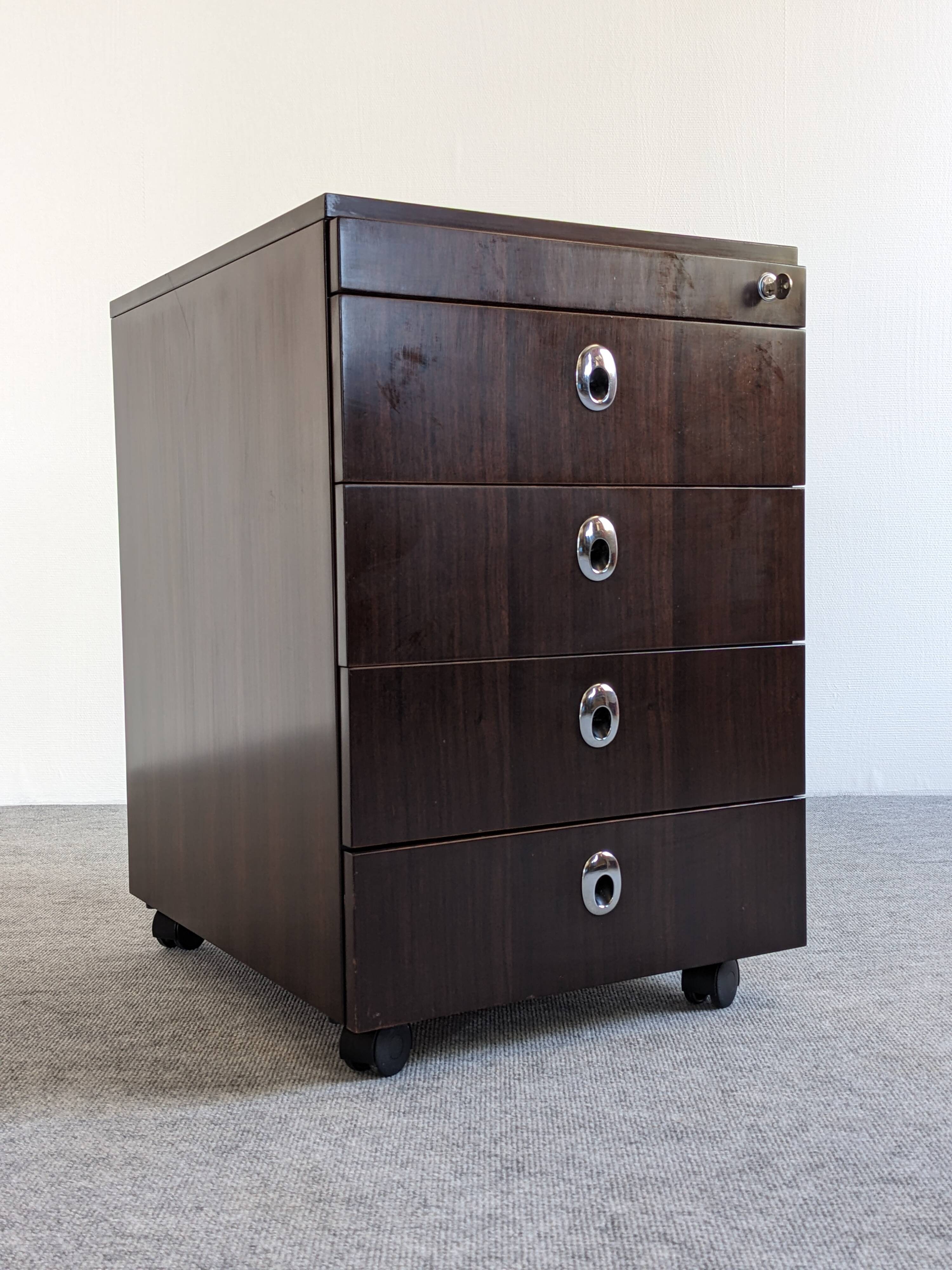Caisson de bureau à roulettes en palissandre, années 70-80