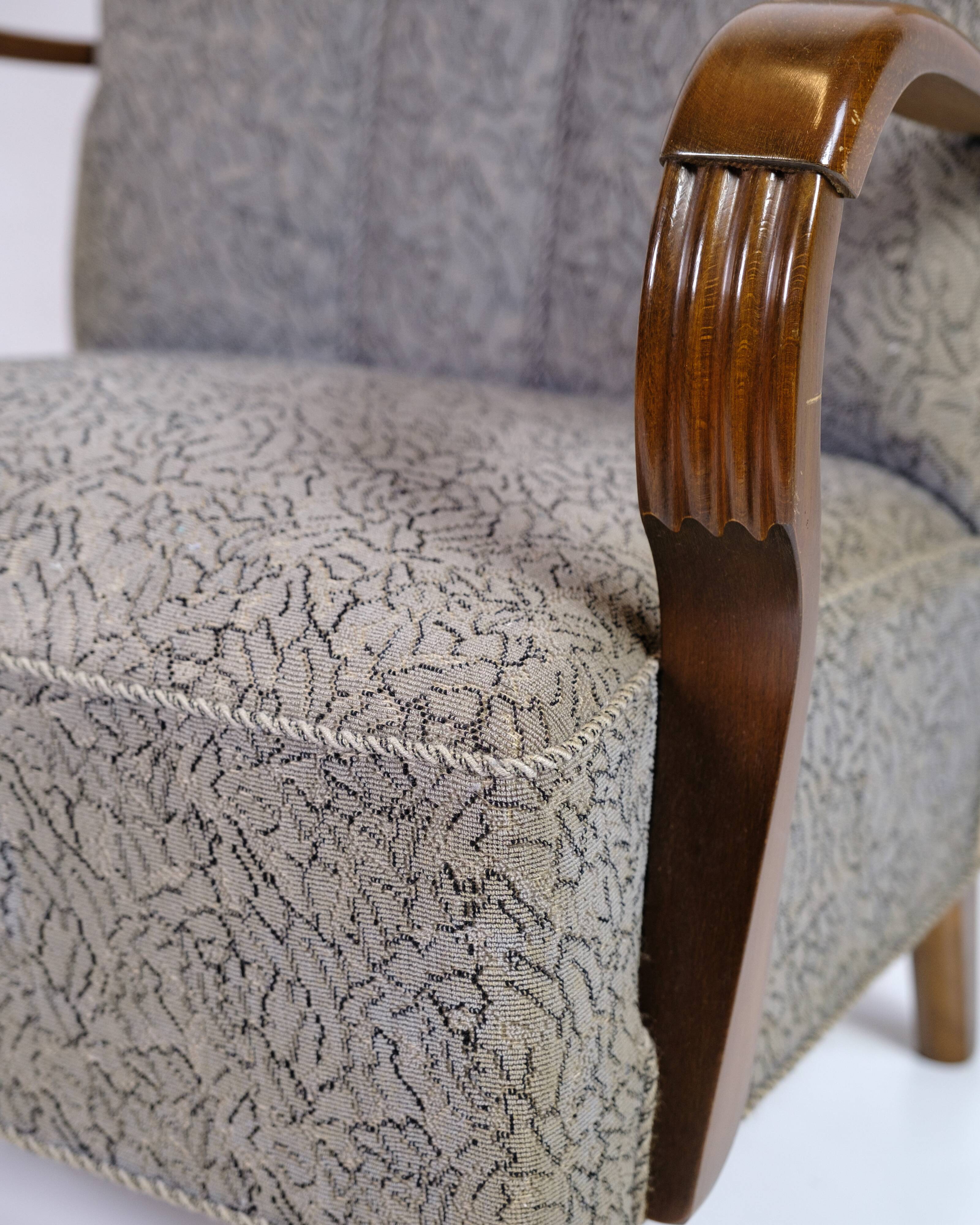 Set Of Two Armchairs In Floral Fabric & Dark Polished Wood, Danish Design From 1960s