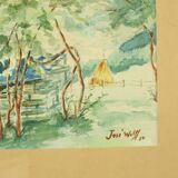 Watercolor José Wolff Art Painting Wooden Baroque Style Frame 1924