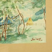 Watercolor José Wolff Art Painting Wooden Baroque Style Frame 1924