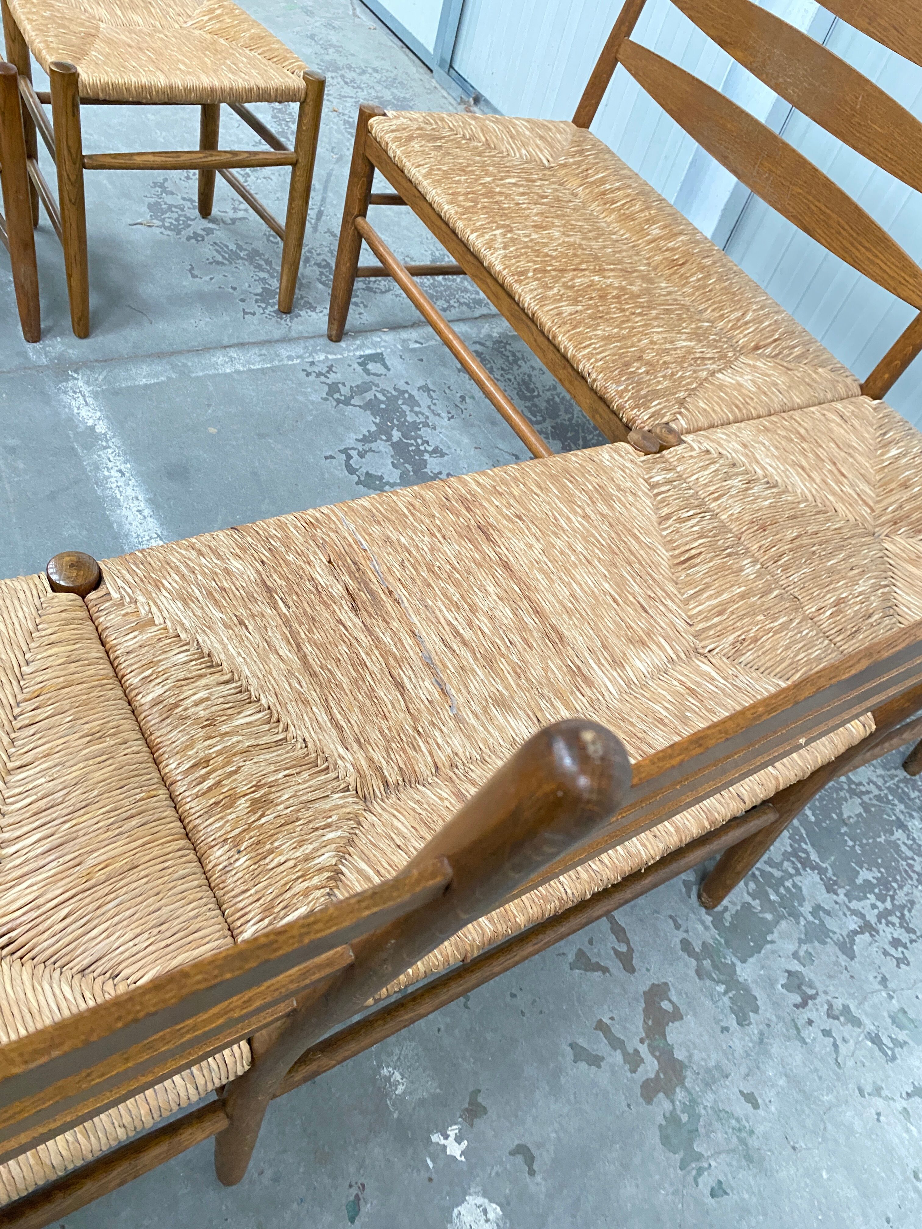 Oak and wicker dining set, 1960s