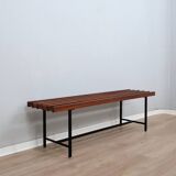 Mid-Century slatted teak bench with iron frame Italy 1950s