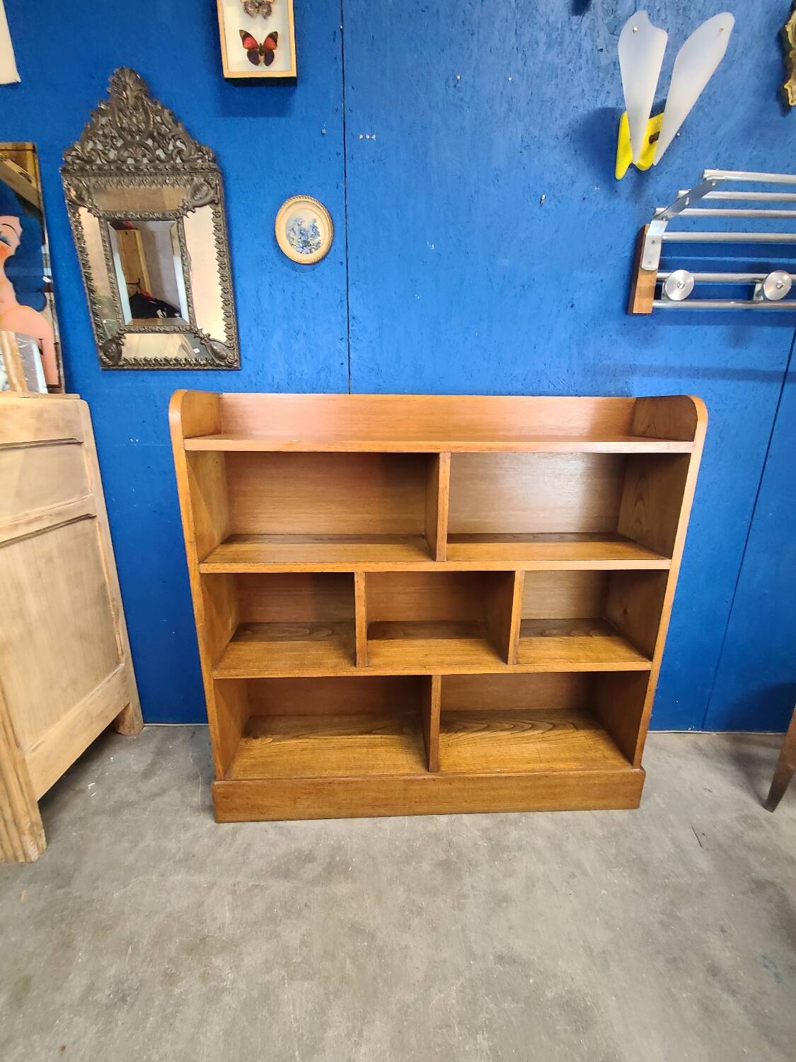 Large shelf, vintage solid oak bookcase from the 60s