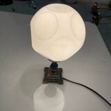Lampes de table en forme de dés en verre opalin, années 1960, lot de 2