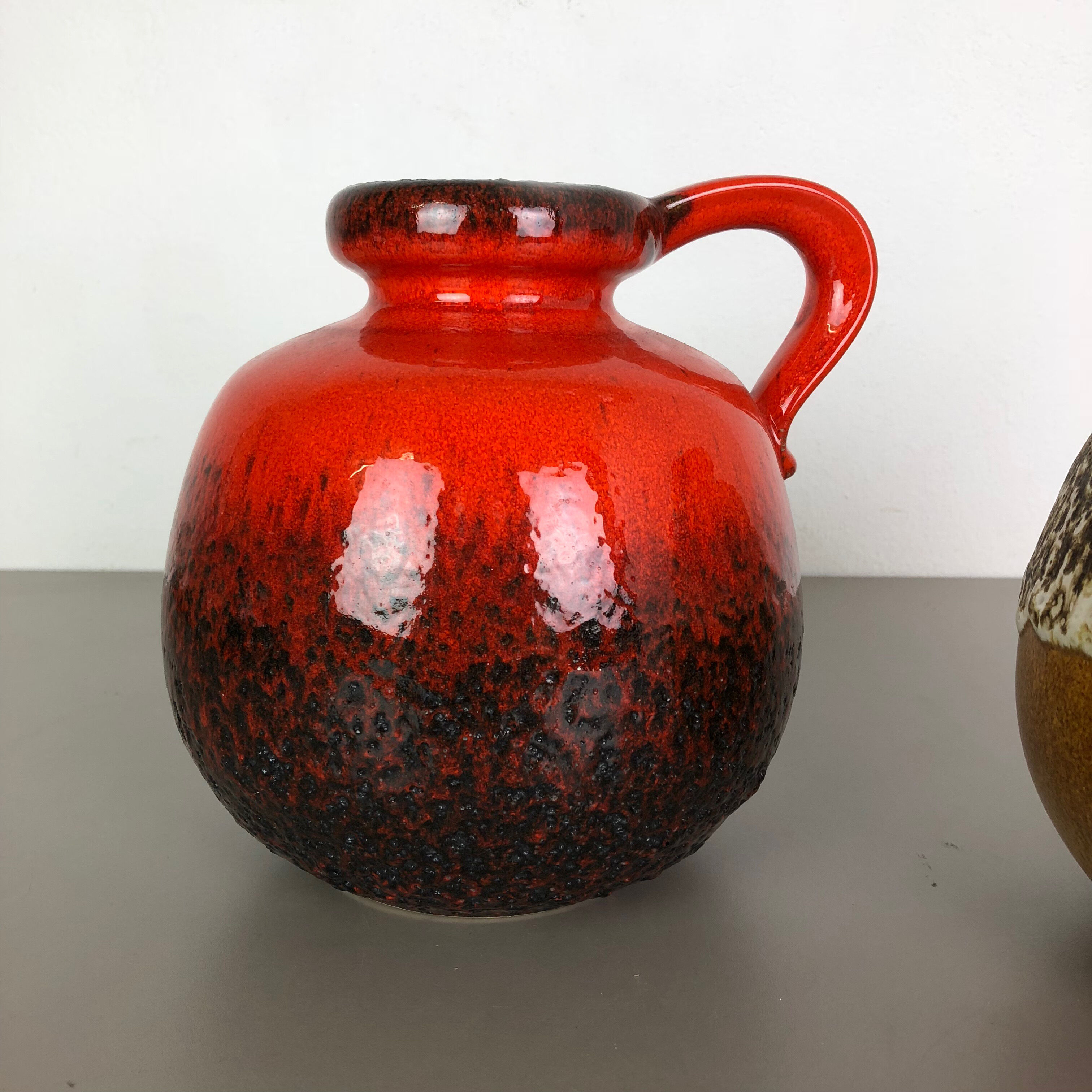 Set of Two Pottery Fat Lava Vases Model "484-21" Made by Scheurich Germany 1970s