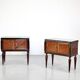 Set Of 2 Italian Midcentury Walnut Burl And Brass Bedside Tables / Cabinets