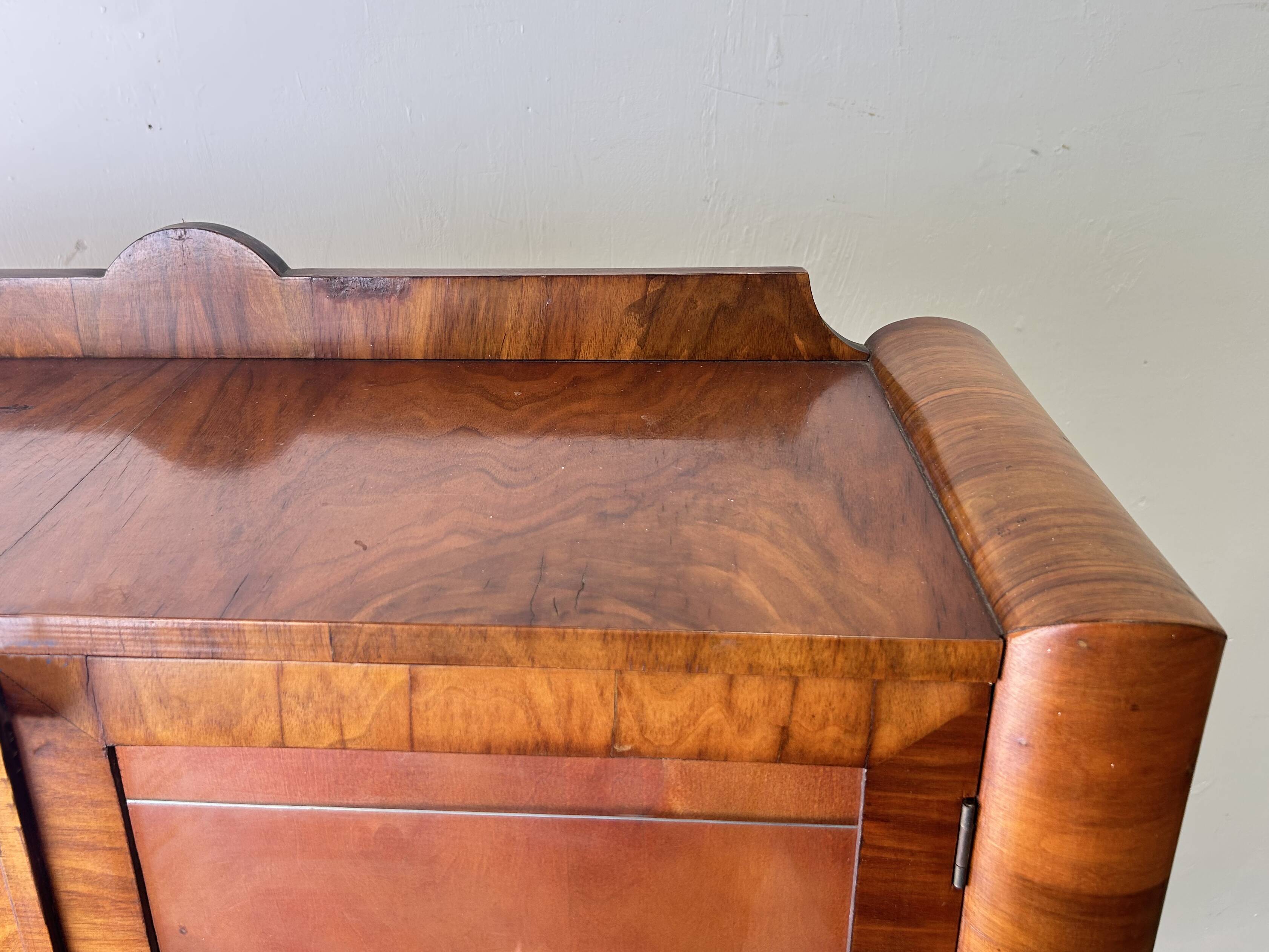 Original Art Deco Figured Walnut Display Cabinet Cabriole Legs 1930s