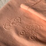 Old linen and cotton sheet tinted coral