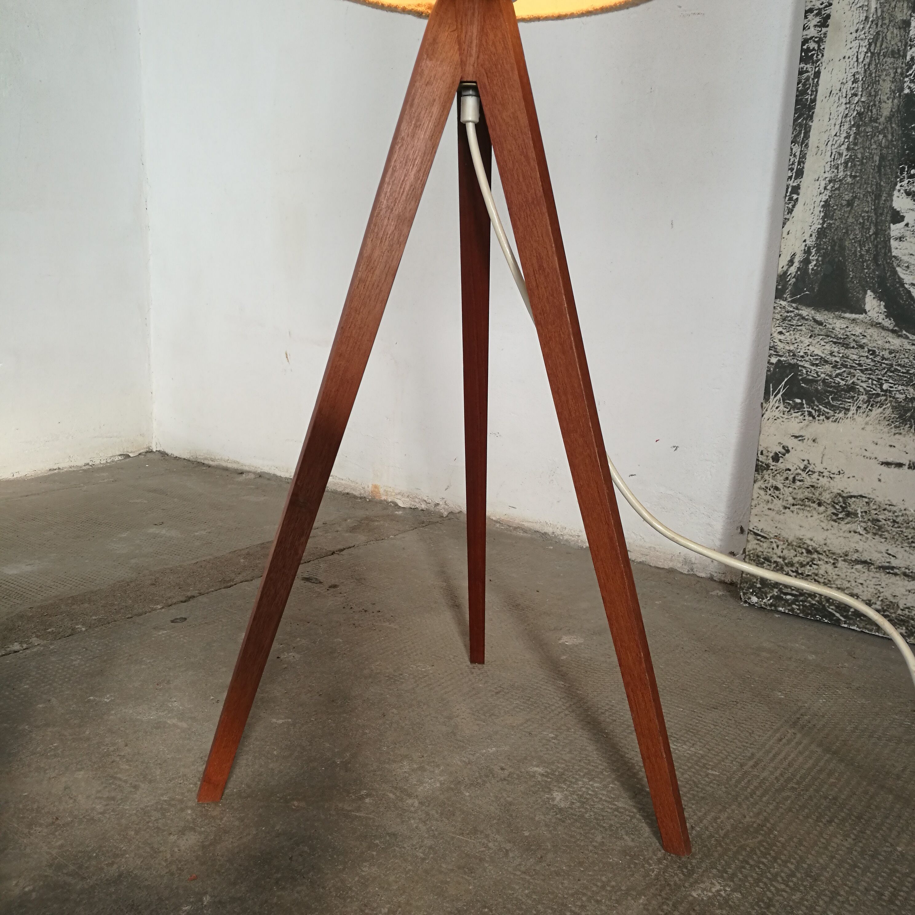 Scandinavian tripod teak lamppost