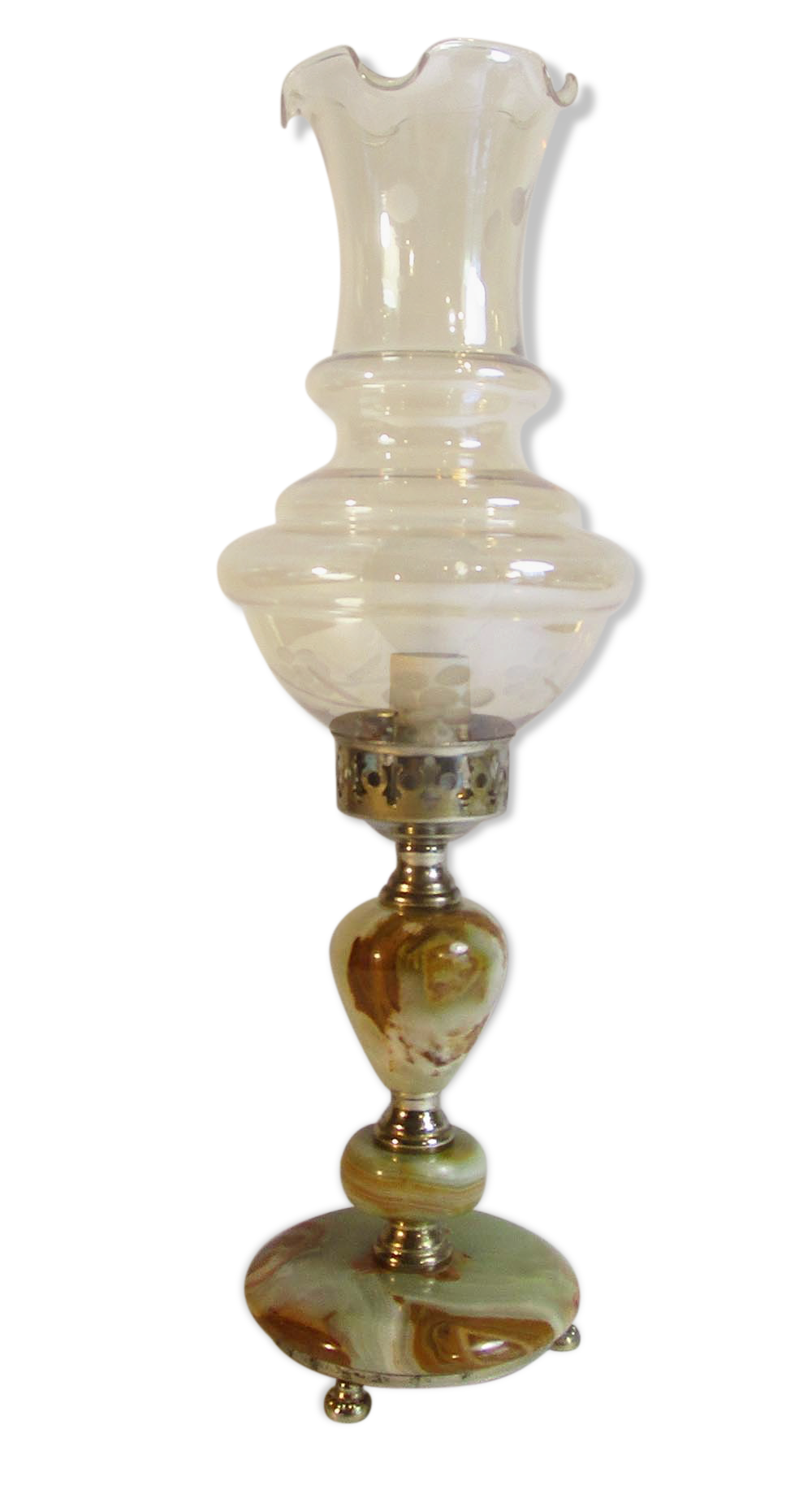 Veined alabaster lamp and glass corolla
