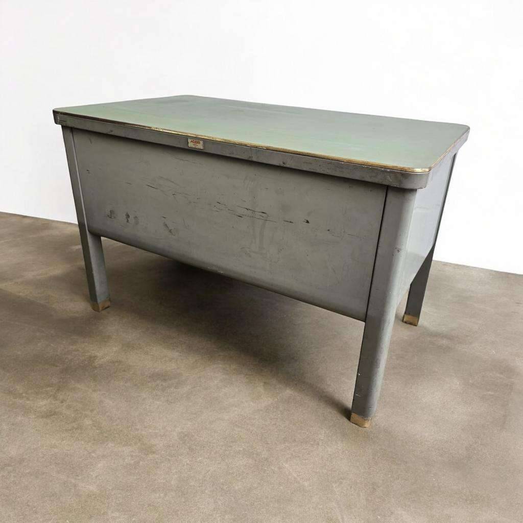 Vintage industrial steel desk/office with mint green top