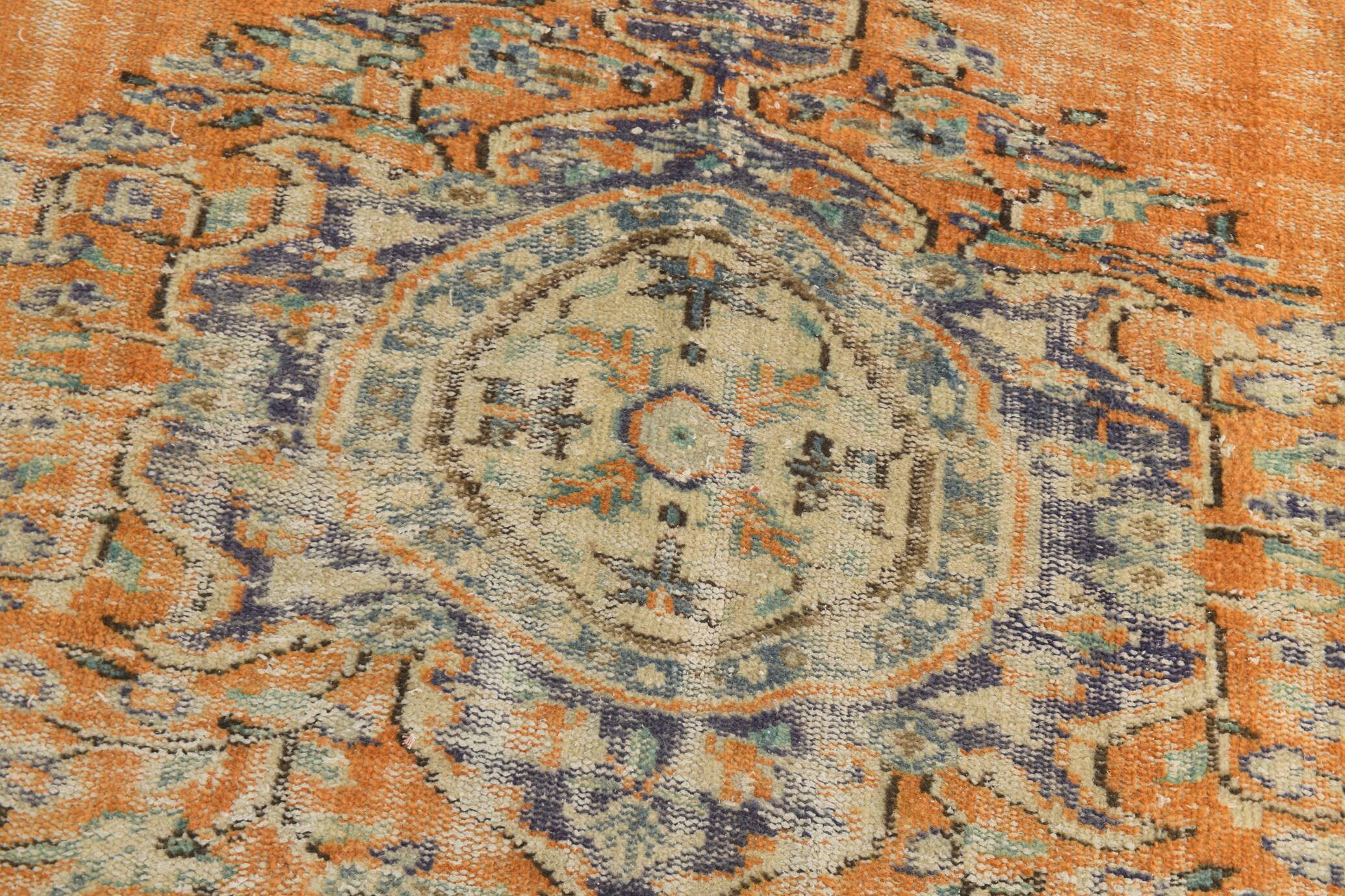 7x9 Orange & Cream Oriental Pattern Vintage Rug, 202x282Cm