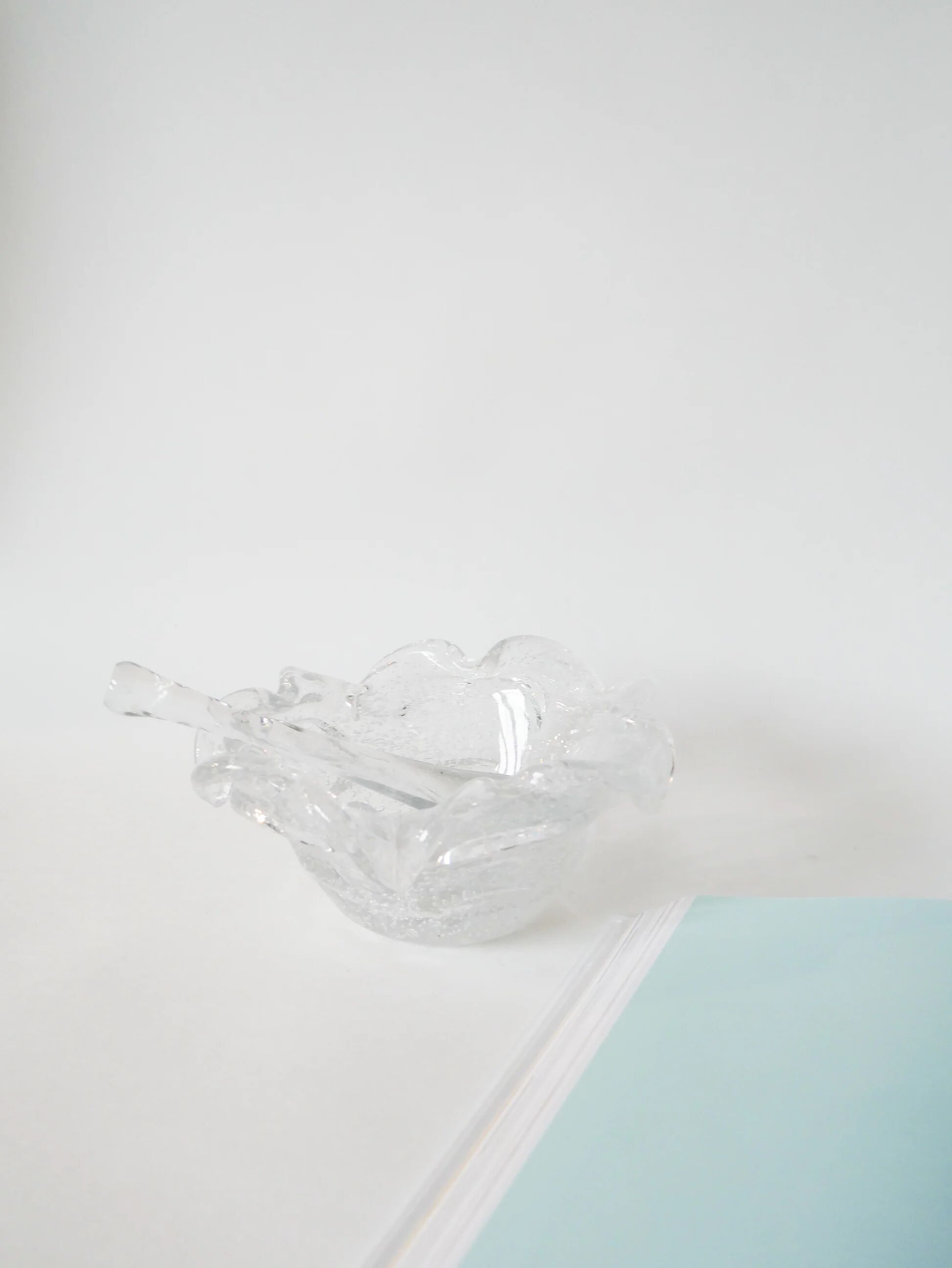 Large glass mortar with bubbles in the Biot style with a 1970s design pestle.