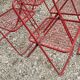 Set of 5 vintage red metal mesh folding chairs, Ted Net style.