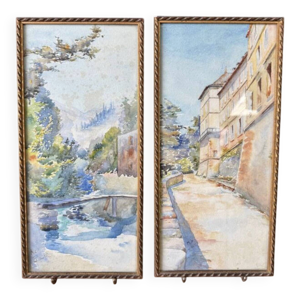 Paire d'aquarelles signées