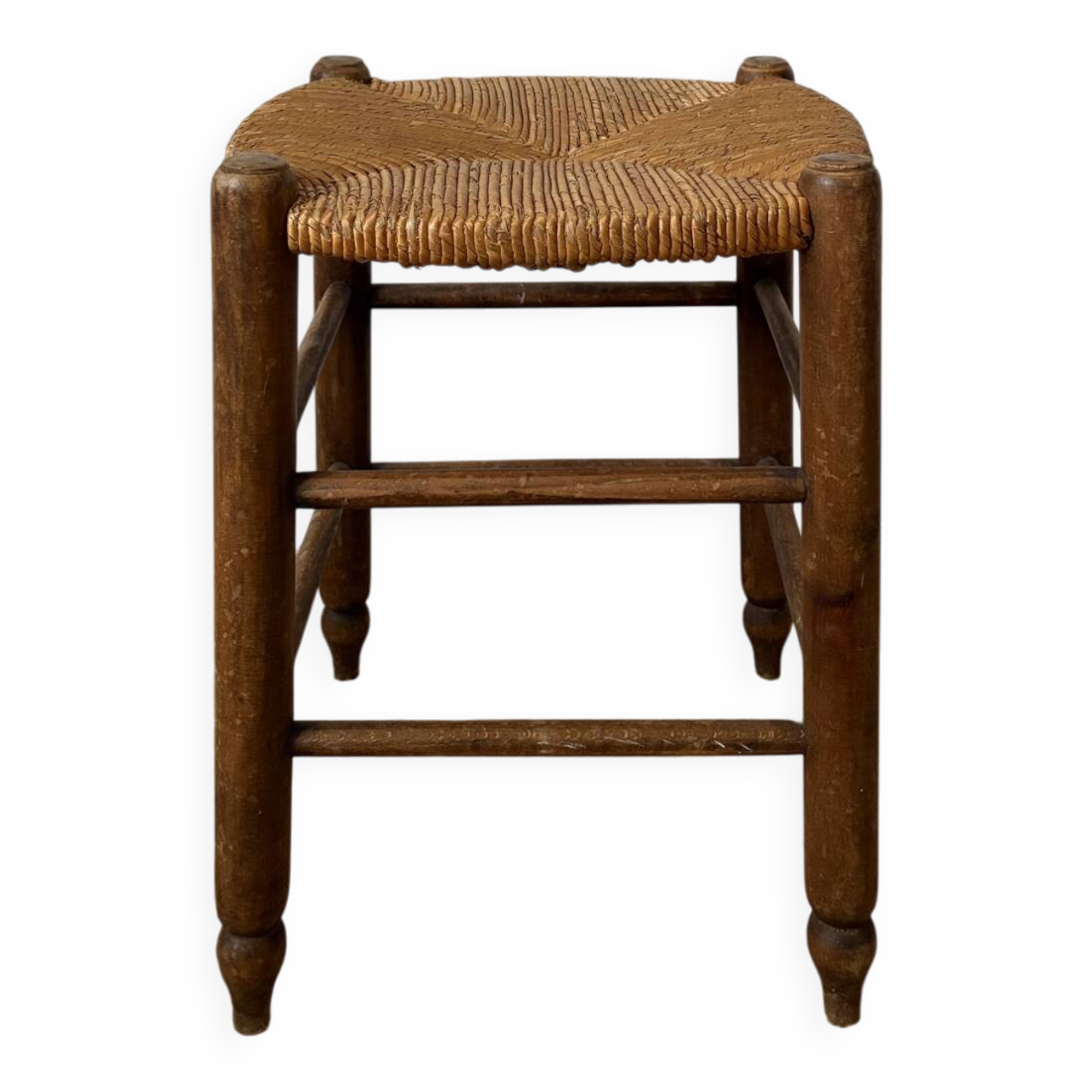 Straw seat wooden stool
